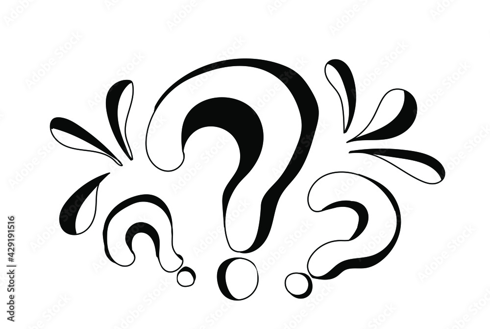Fototapeta premium Hand drawn three question marks in doodle style. Sketch style icon. Isolated on white background