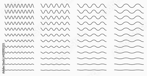 Wavy curvy and zigzag horizontal lines. Vector set for graphic elements.