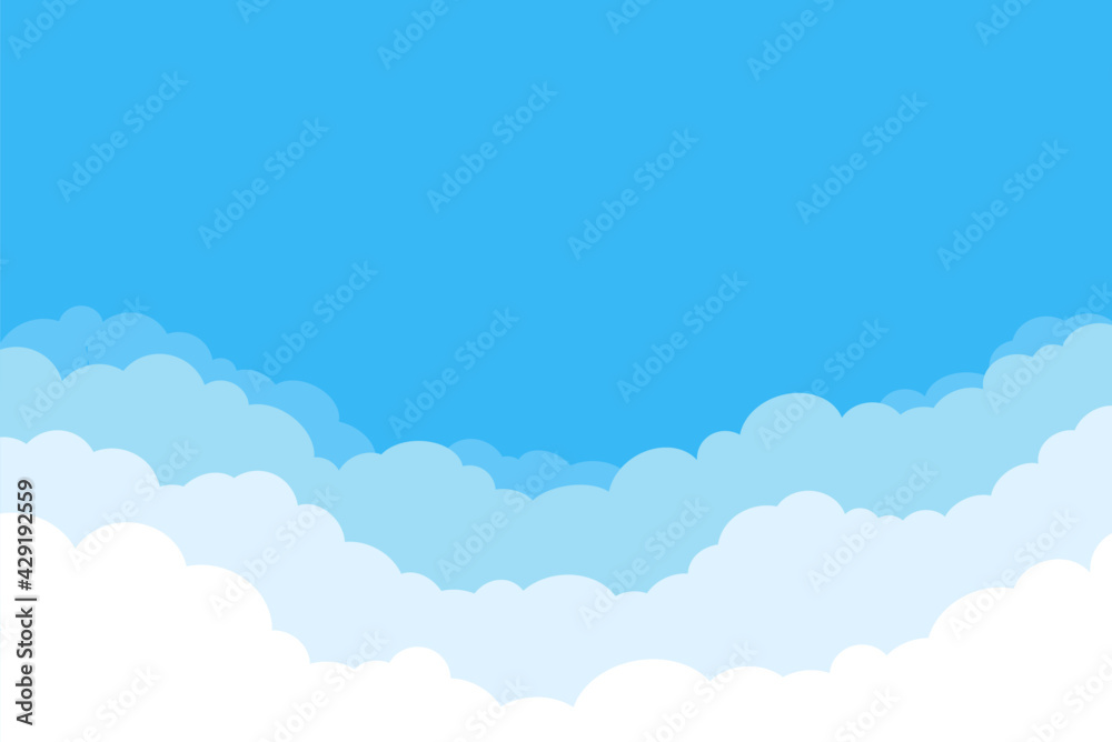 Layered clouds. Cartoon border with white cloud gradient, fluffy cumulus in heaven. Vector game banner background. Bright day with warm climate or weather. Summer or spring forecast - obrazy, fototapety, plakaty 