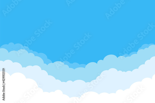 Layered clouds. Cartoon border with white cloud gradient, fluffy cumulus in heaven. Vector game banner background. Bright day with warm climate or weather. Summer or spring forecast