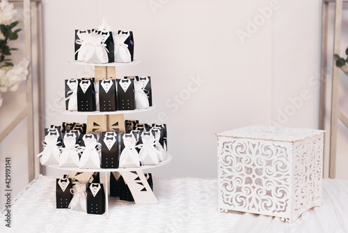 The concept of decor for weddings and holidays, bonbonnieres for gifts to guests