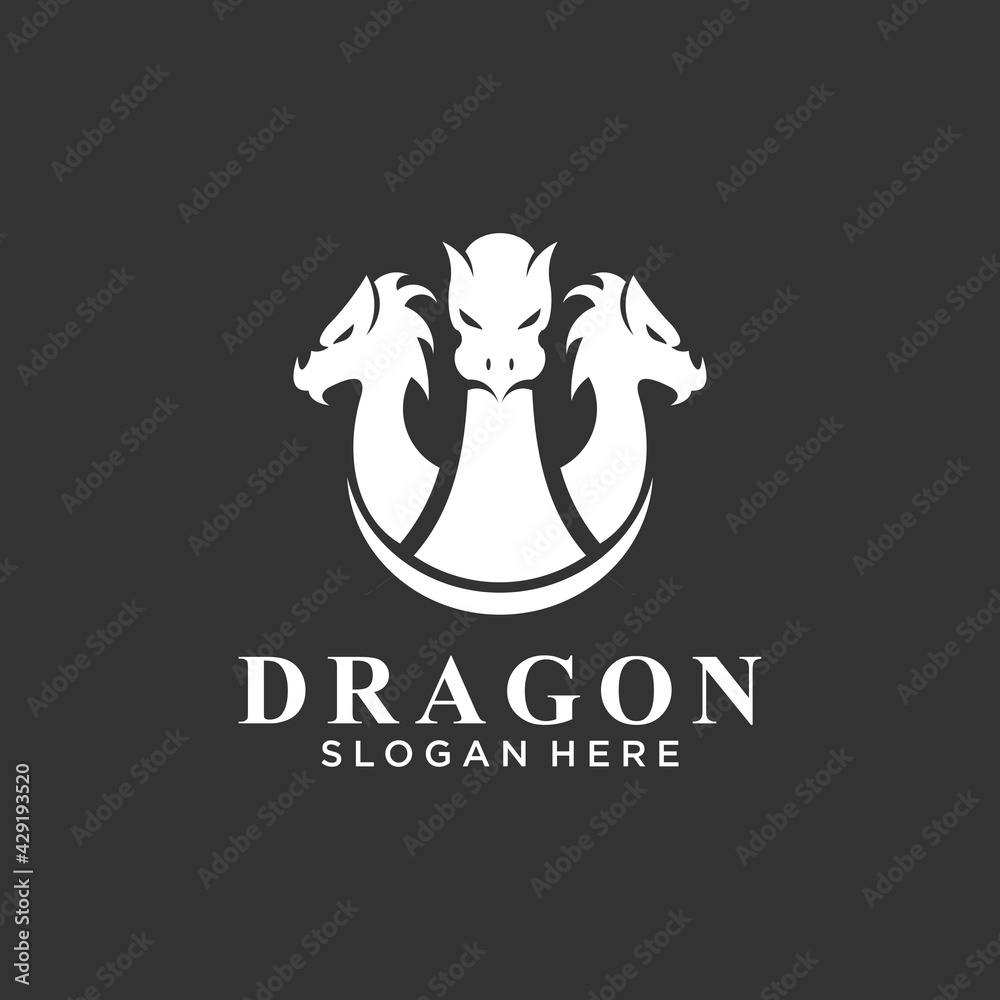 three head dragon logo design illustration Stock Vector | Adobe Stock