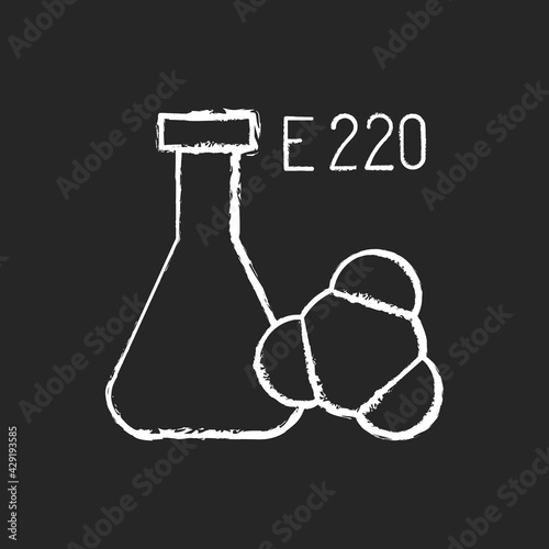 Sulphites chalk white icon on black background. Chemical formula. Food additives as common cause of allergic reaction, intolerance. Dangerous allergen. Isolated vector chalkboard illustration