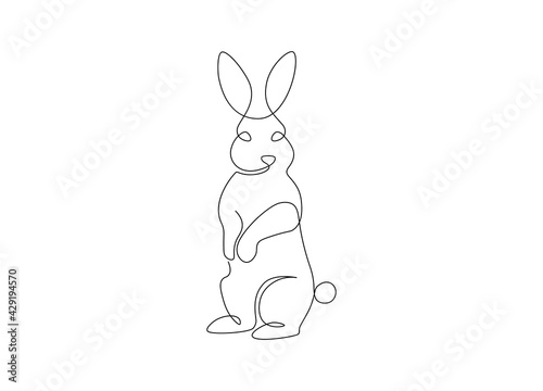 One line drawing of Easter bunny. Simple rabbit icon. Hand drawn bunny design for print, tattoo, poster. Minimal vector illustration