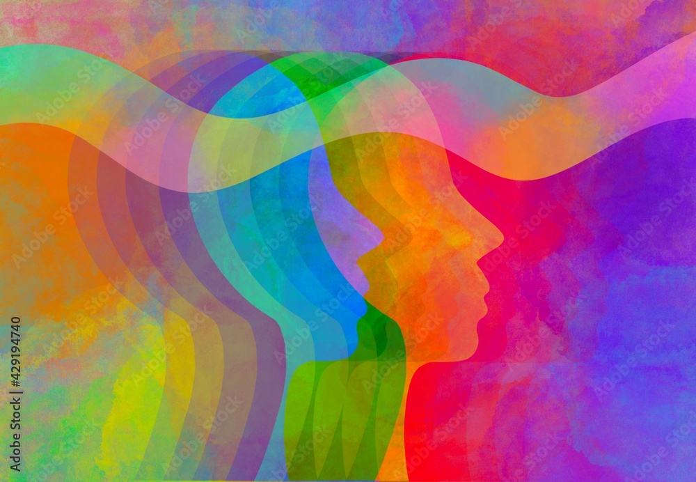 Obraz premium Disegno grafico arcobaleno meditazione, rilassamento. Forza di chakra. Spiritualità. Onde