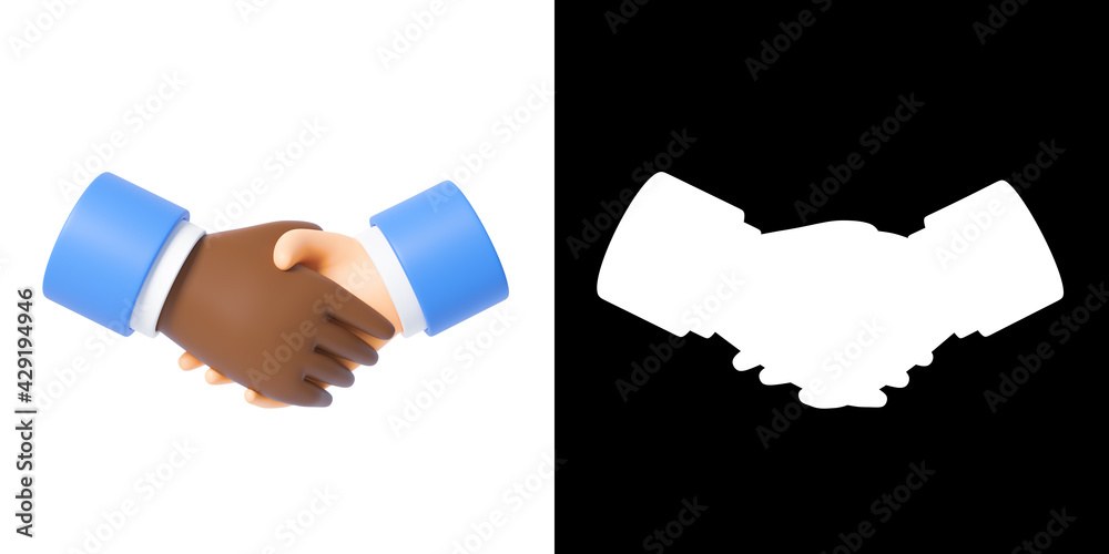 3d hands business handshake emoji on white background. Partnership