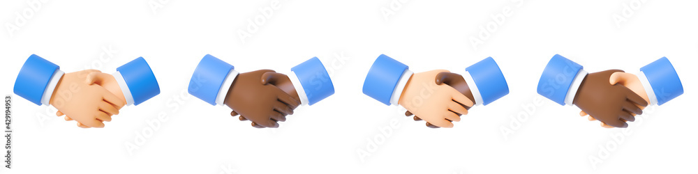 3d hands business handshake emoji on white background. Partnership