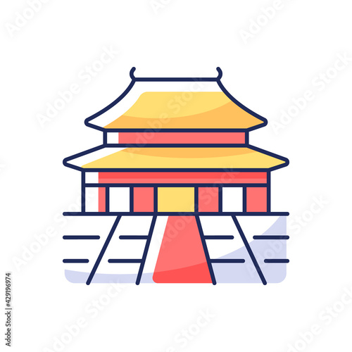 The Forbidden City RGB color icon. Chinese traditional ancient structure. Place for tourist in China. Memorial of imperial dynasty. Religious building. Isolated vector illustration
