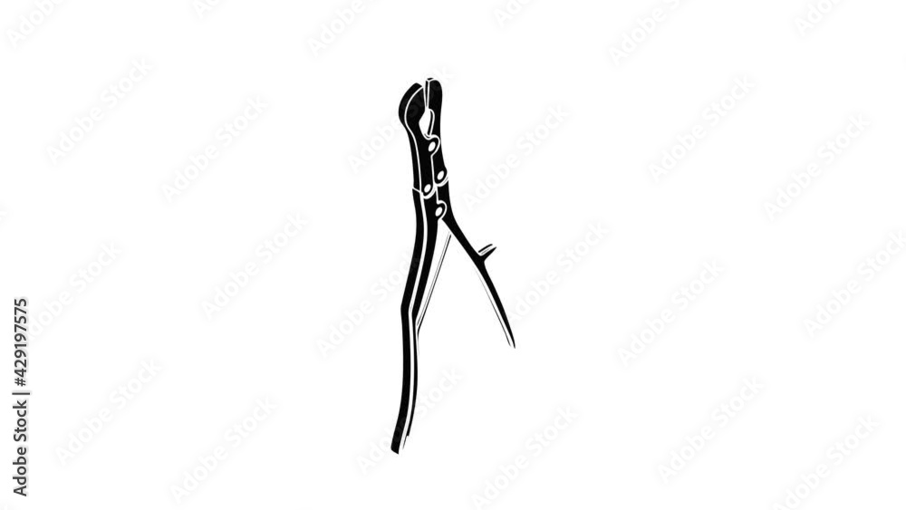 Surgical pliers icon animation isometric black object on white background Surgical pliers icon animation isometric black object on white background