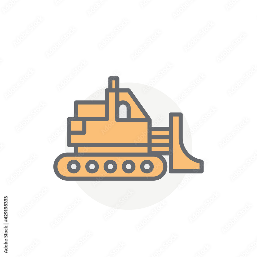 Colorful bulldozer vector icon isolated on white background. Construction symbol modern, simple, vector, icon for website design, mobile app, ui. Vector Illustration