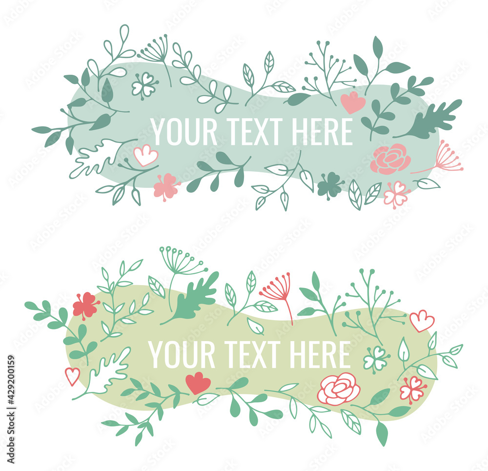 Banner of plants and flowers, floral background, vector template  