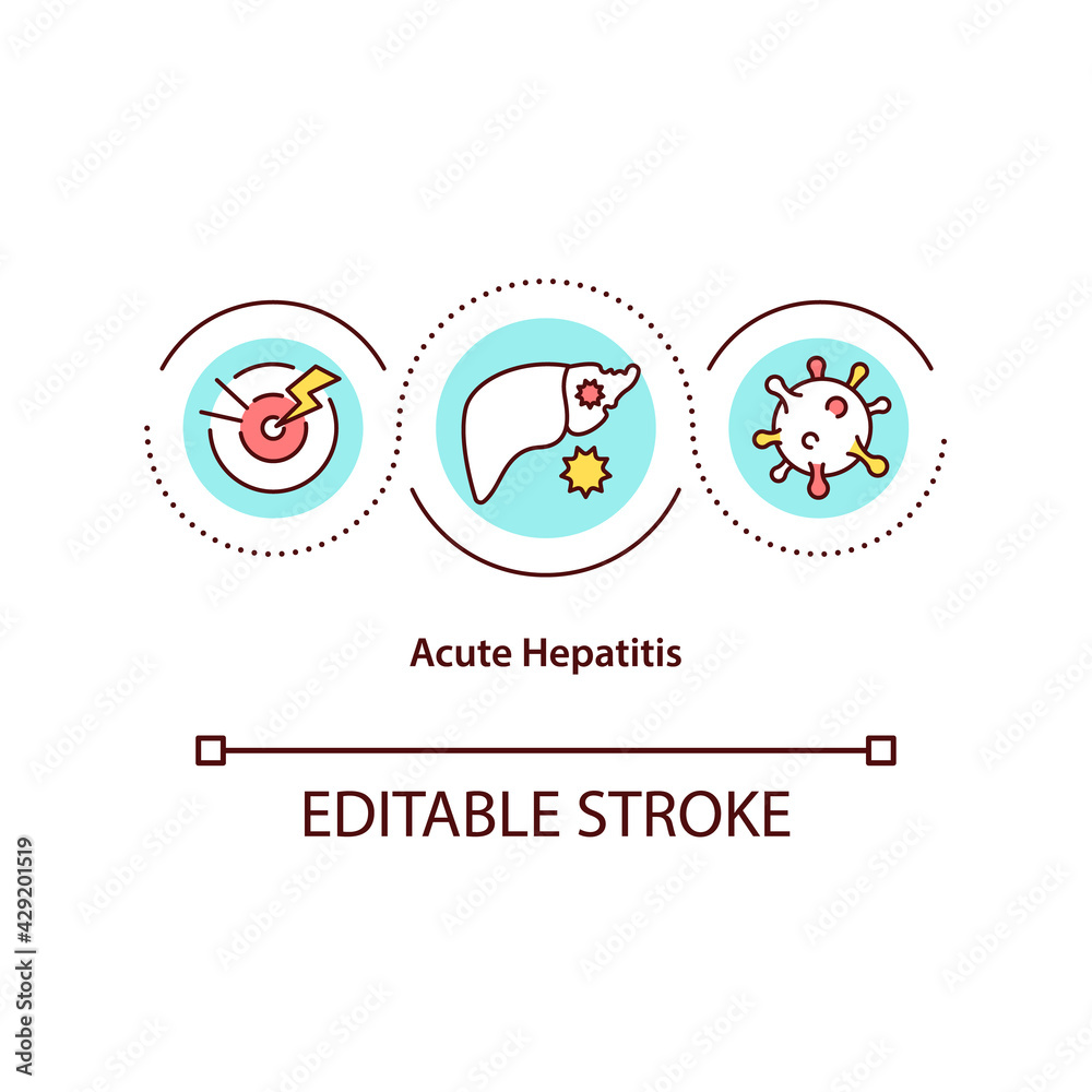 Acute hepatitis concept icon. Chronic infection idea thin line illustration. Severe inflammation. Fatal liver failure. Flu-like symptoms. Vector isolated outline RGB color drawing. Editable stroke