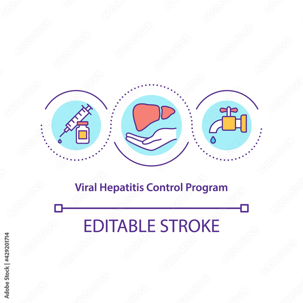 Viral hepatitis control program concept icon. Disease indication and prevention idea thin line illustration. Raising awareness. Vector isolated outline RGB color drawing. Editable stroke
