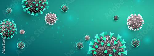 Covid-19. Coronavirus outbreak design with virus cell in microscopic on blue green background. illustration template vector