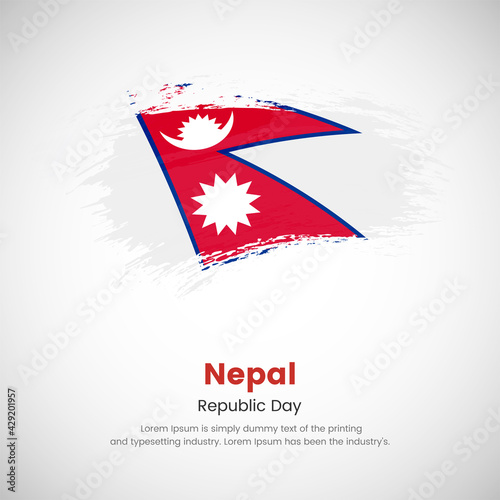 Brush painted grunge flag of Nepal country. Republic day of Nepal. Abstract creative painted grunge brush flag background.