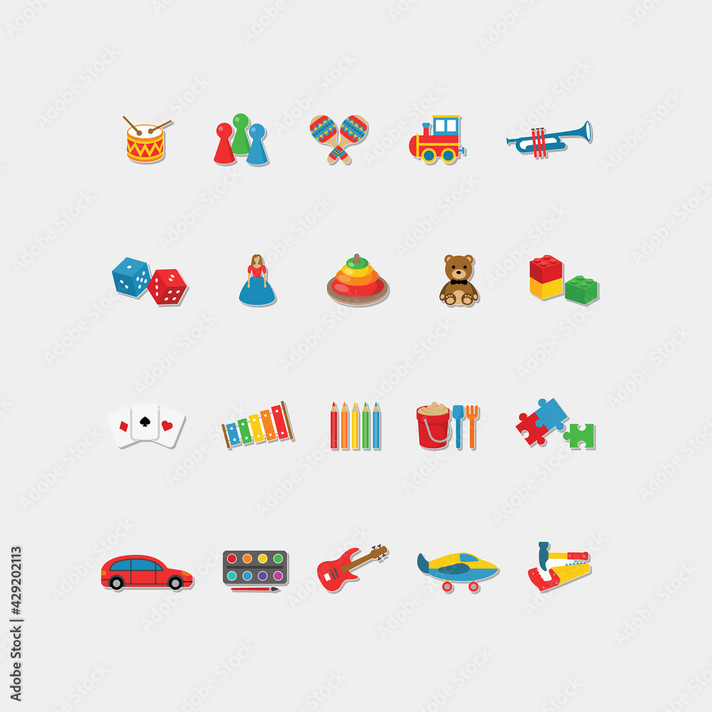 set of color toys icons