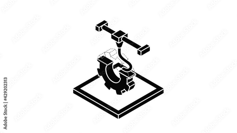 Cogwheel d printing icon animation isometric black object on white background Cogwheel d printing icon animation isometric black object on white background