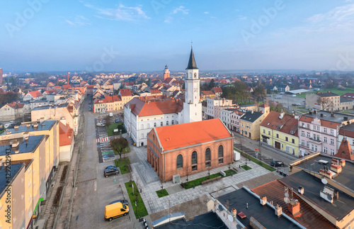 Katy Wroclawskie, Poland. Aerial view of historic Town Hall situated on  Market Square