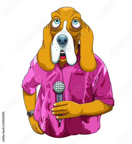 Chien chanteur qui tient un micro