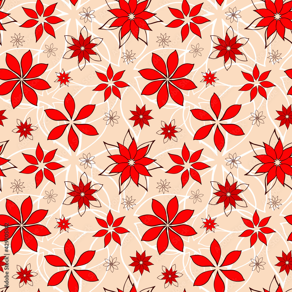 Abstract fantasy flowers seamless pattern background. Stylized geometric floral motifs endless texture. Simplified editable repeating surface design. Flat boundless ornament for textile or gift paper