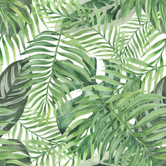 Keuken achterwand Planten patronen Aquarel zomerpatroon tropische palmbladeren  © Pavla aquarelle