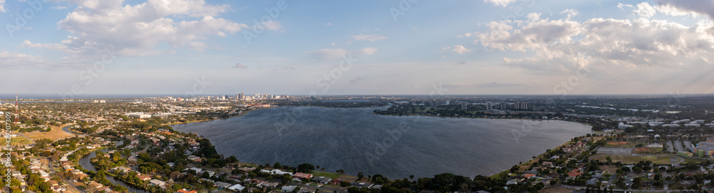 Aerial panorama photo Lake Mangonia West Palm Beach Florida USA