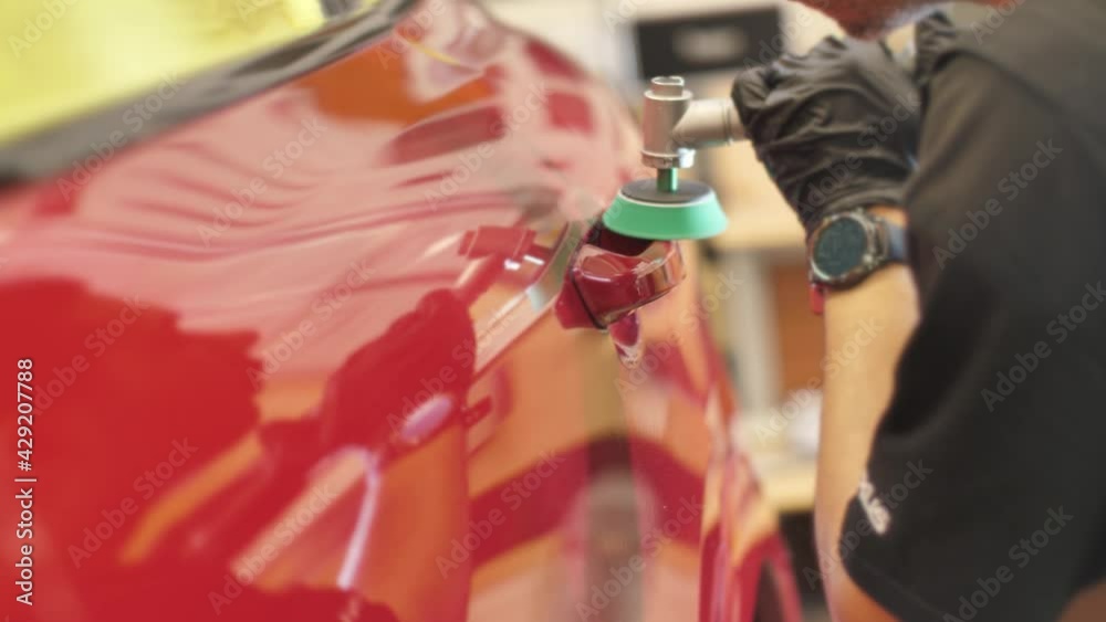 Polish a Red Car Close Up, Car Detailing Polish a Red Car Close Up, Car Detailing