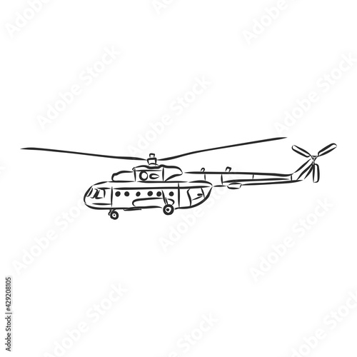 helicopter illustration sketch. helicopter vector sketch on white background