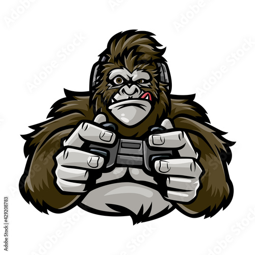 Gorilla cartoon with controller illustration
