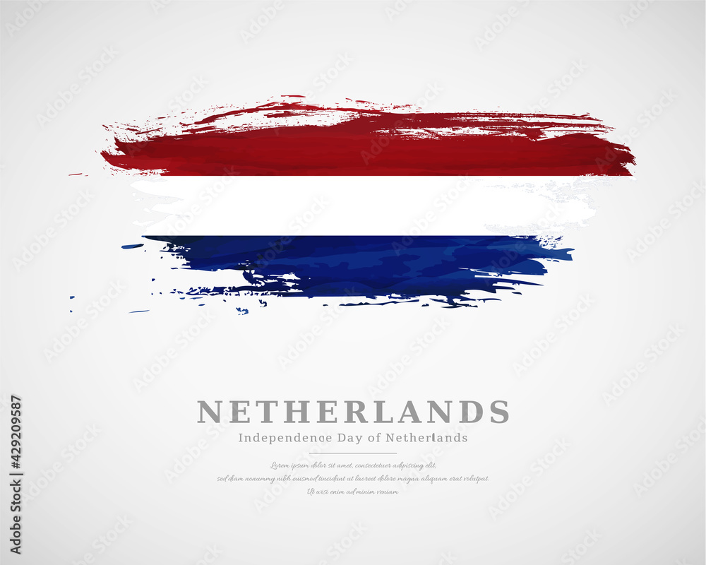 Happy independence day of Netherlands with artistic watercolor country flag background
