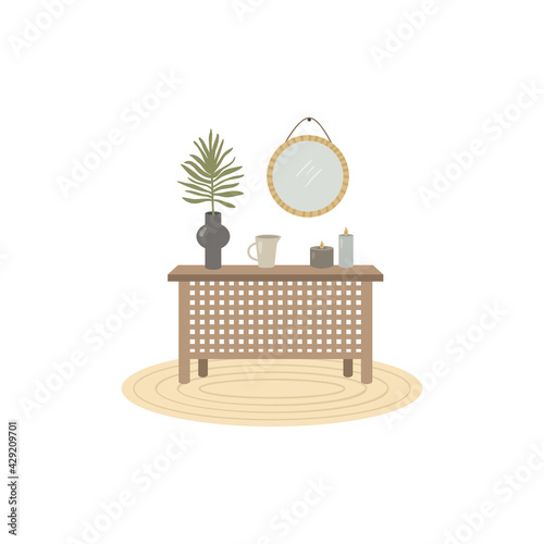 vector illustration of a japandi design interior