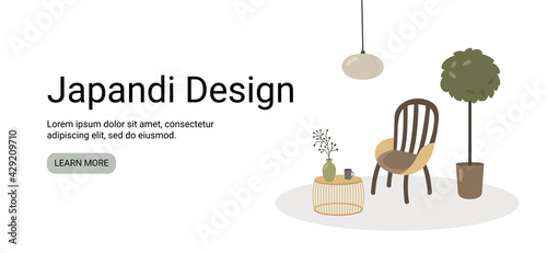 vector illustration of a japandi design interior