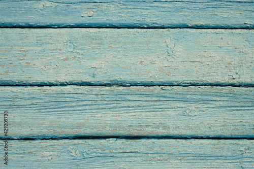 Texture of old wooden planks painted in blue