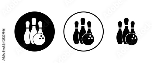 Bowling game Pin Icons set. Bowling icon, ball and pin
