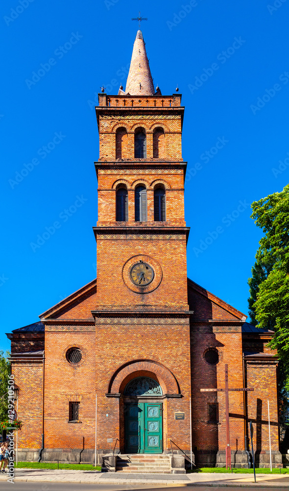 Church of Holy Virgin Mary Queen of Poland at Chrobrego street in old town historic city center of Gniezno in Grater Poland region
