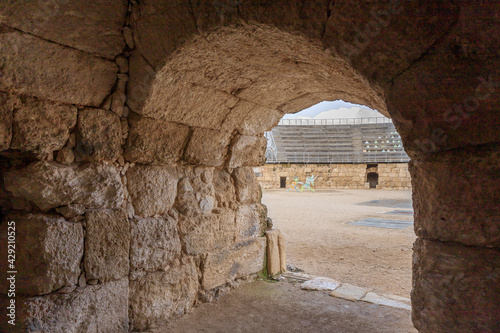 Exit from the tunnel under the tribune to the arena, in the ruins of the Beit Guvrin amphitheater, near Kiryat Gat, Israel photo