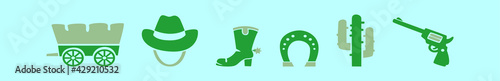 set of wild west cartoon icon design template with various models. vector illustration isolated on blue background