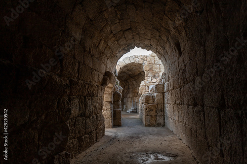 Remains of a tunnel under the podium at the ruins of the Beit Guvrin amphitheater  near Kiryat Gat  Israel