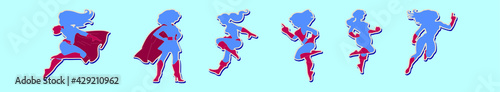 set of super women cartoon icon design template with various models. vector illustration isolated on blue background
