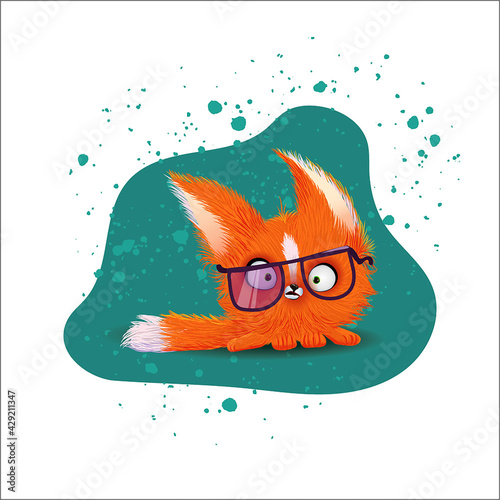 ginger kitten, print cat with glasses, cute cat