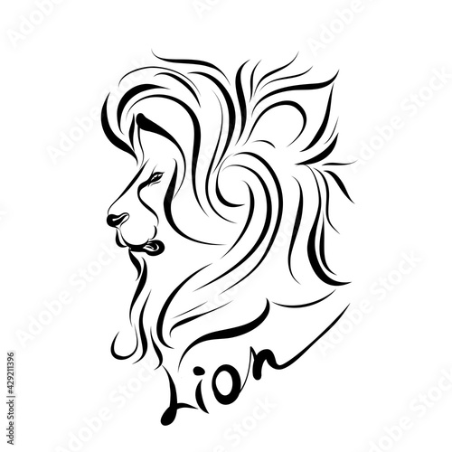 Monochrome Illustration of Lion Head. For Coloring Book. Wild Lion Head Graphic Illustration. Design element