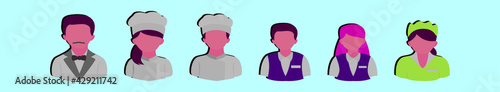 set of restaurant and hotel cartoon icon design template with various models. vector illustration isolated on blue background