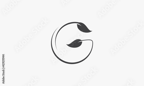 two leaves shaped letter G design vector illustration.