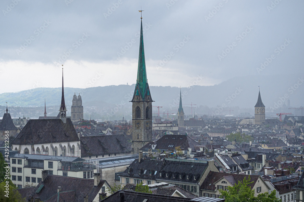 Landscape of the old Zurich from the university hill, Switzerland