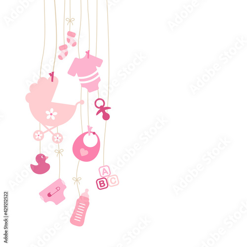 Links Hängende Babysymbole Mädchen Pink Beige