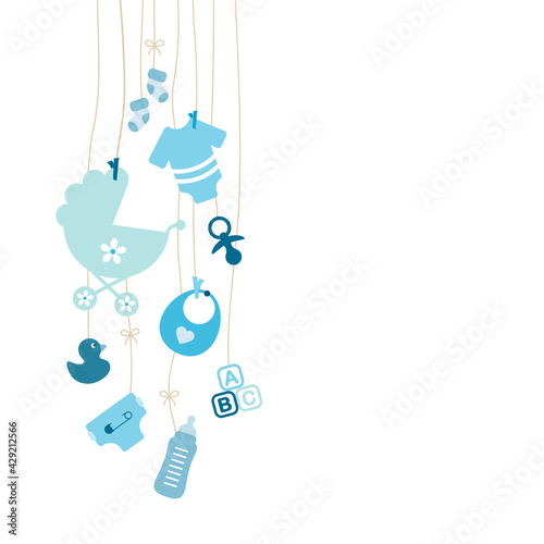 Links Hängende Babysymbole Junge Blau Beige