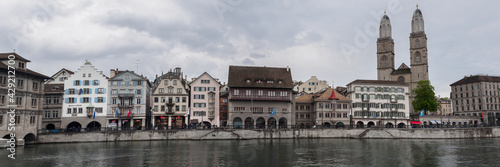 Panoramic view of the Limmat coast in Zurich, Switzerland