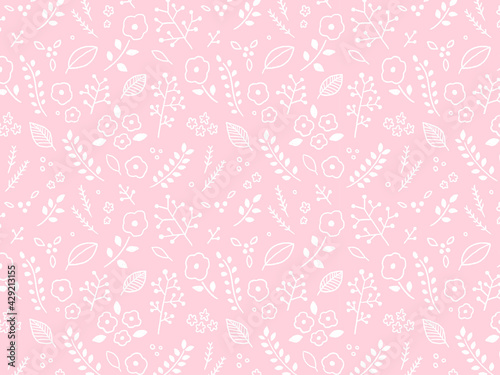 手描き　花柄　総柄　シームレスパターン