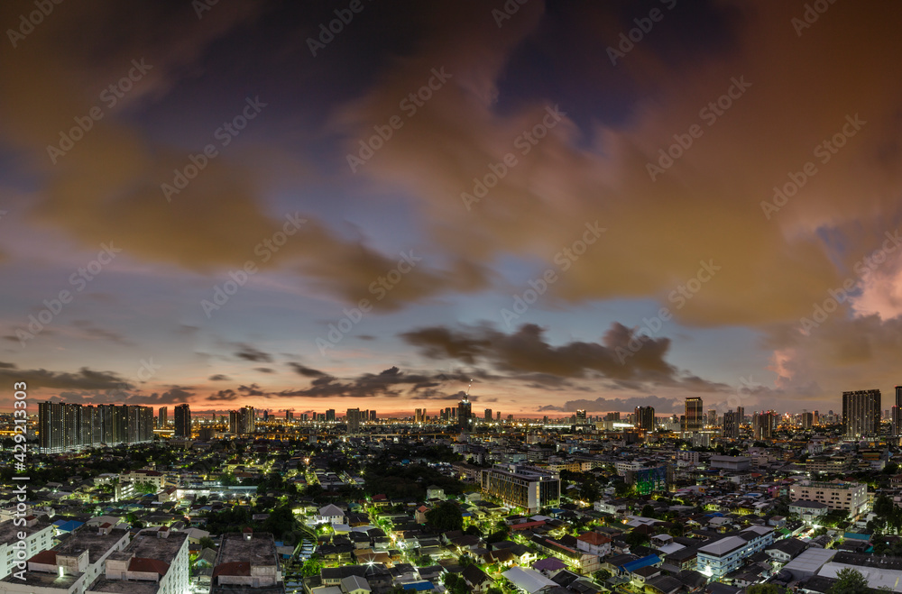 Morning time view befor sunrise over Bangkok city, thailand