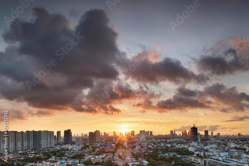 Morning time view of sunrise over Bangkok city, thailand © designbydx